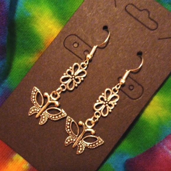 Handcrafted Butterfly Charm Dangle Earrings - Picture 3 of 3